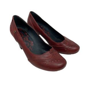 Pikolinos Shoes Leather Pumps Red Heel Round Toe Women's Size EU 36